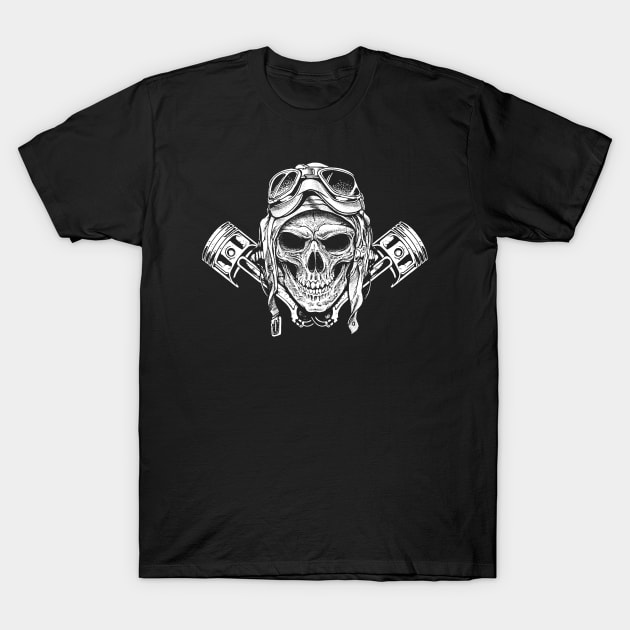 Bike skull with helmet illustration T-Shirt by Goyzilla